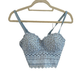 Windsor Bra Shirt Womes Size XL Blue Studded Festival Bustier Sexy Cropped Top